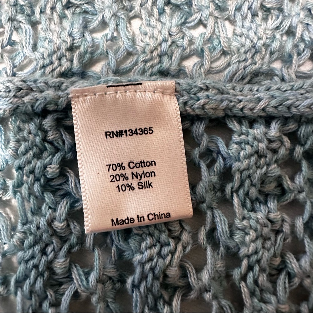 Sigrid Olsen Knit Crochet Cardigan Blue Sky Large Women’s - Picture 5 of 8